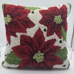 Poinsettia Christmas Hooked Pillow By Peking Handicraft - 16 Square. Fixed Price $29.99.