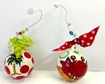 Pair (2) Glory Haus Ball Christmas Ornament Ceramic Great Red Crab Palm Tree. Fixed Price $29.32.