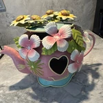 Pink Metal Teapot Garden Statue With Floral Design Outdoor Ornament. Fixed Price $19.98.