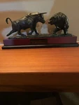 Bey-berk International Charging Bull & Bear Bronze Finished Sculpture Model B2. Fixed Price $210.00.