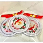 Vintage Set Of 3 Round Metal Serving Trays Santa Claus Christmas Holiday Party. Fixed Price $30.00.