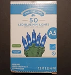 Holiday Time 50 Count Blue Led Mini Lights Green Wire 12 Ft Long. New. Fixed Price $5.50.
