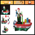 8FT Inflatable Santa Claus Fishing Boat - Holiday Yard Decor, Christmas. Fixed Price $143.99.