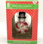 Merry Brite Christmas Blown Glass Ornament Snowman Peppermint Swirl Top Hat Nib. Fixed Price $8.96.