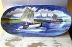 Vietri Hand Paint Italian Oval Ceramic Sailboat Platter 16 3/4 Ocean Beach Blue. Fixed Price $99.00.