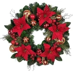 Kurt Adler Christmas Artificial Wreath With Ornaments And Poinsettias, 30". Fixed Price $118.12.