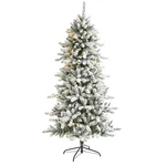 6' Flocked Livingston Fir Artificial Christmas Tree, Pinecones, Clear Warm Led. Fixed Price $175.99.