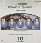 Set Of 10 Gemmy Diamond Sparkle Irridescent G70 Led Globe Lights. Fixed Price $39.99.