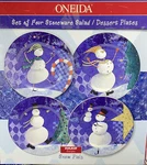 Oneida Set Of Four Stoneware Salad /dessert Plates Snow Pals. Fixed Price $17.50.