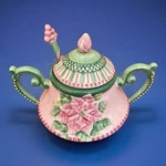 Burton & Ceramic Sugar Bowl W/lid Spoon Floral Pink Green Vtg Spring. Fixed Price $19.99.