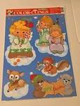 Vtg Christmas Adorable Children & Animals Window Cling Sheet. Fixed Price $8.05.