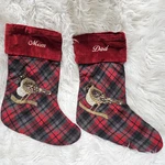 Nwt Pottery Barn Christmas Stockings Plaid Embellished Bird Cardinal Mom Dad Set. Fixed Price $32.50.