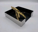 Michael Aram Wheat Cocktail Napkin Holder Gold Tone & Chrome/stainless Steel. Fixed Price $54.00.