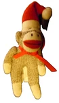 Christmas Sock Monkey Plush Ornament With Santa Hat By Seasons Of Cannon Falls. Fixed Price $7.00.