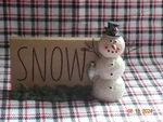 New Blossom Bucket Snowman Block With Christmas Greens #228-13427. Fixed Price $12.00.