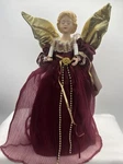 Porcelain Angel Christmas Tree Topper Burgundy Gold Eyes Closed Blonde Lighted. Fixed Price $29.74.