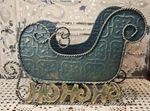 Green Distressed Metal Christmas Santa Sleigh Sled Table Decor Hohoho. Fixed Price $31.50.