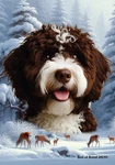 Portuguese Water Dog Brown Winter Wonderland Flag. Fixed Price $32.95.