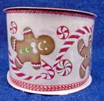 Kurt S. Adler Peppermint Candy Gingerbread Man Wire Edged Ribbon 2.5" X 10YDS. Fixed Price $15.95.