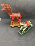 Russ Christmas Wood Toy Drum Horse Ornament Wheels Hand Painted & Rocking. Fixed Price $13.00.