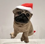 Sandicast Christmas Ornament Fawn Pug Puppy Dog Santa Hat Original Box Plaid. Fixed Price $16.48.