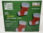 Home Accents 10 Inch 3-PACK Twinkling Led Stockings Christmas Decoration Nib. Fixed Price $24.99.