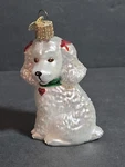Old World Christmas White Poodle Glass Tree Ornament 12613 W/ Red Bows. Fixed Price $9.50.