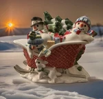 Fitz Floyd "the Flurries" Snowman Sleigh Covered Candy Jar Christmas. Fixed Price $38.00.