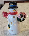 New Hallmark Christmas 7" Snowman Tea Light Votive Candle Ceramic Figurine 2000. Fixed Price $6.99.