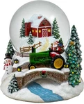 100MM Musical Christmas Barn And Tractor Snow Globe By San Francisco Box. Fixed Price $49.99.