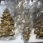 Raz Set Of 3 Champagne Gold Glittered Christmas Trees- 6.5 Inches 9.5. Fixed Price $46.99.