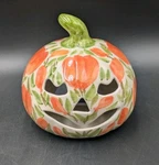 Polish Pottery Jack Lantern Pumpkin Candle Holder 5" Unikat Dalia Flowers. Fixed Price $99.99.