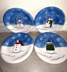 St. Nicholas Square Button Up 8" Salad Plate Set 4PC Snowman Sonoma, New. Fixed Price $20.00.