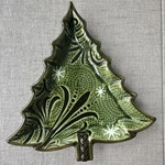 Grasslands Road Christmas Tree Dish Green White Stars Dots Scrolls Trinket Snack. Fixed Price $12.75.