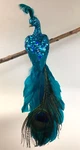 Pier Imports 10" Blue Glitter Feather Peacock Christmas Tree Clip Ornament Nwt. Fixed Price $39.99.