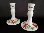 Royal Patrician Fine Bone China Candlestick Holders Poinsettia Christmas Decor. Fixed Price $29.99.