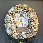 Handmade Christmas Snowman Gold Silver White Ribbon Wreath Door Decoration. Fixed Price $80.00.