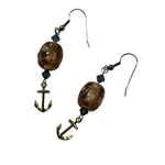 Nautical Anchor Drop Earrings Glass Lampwork Beads Gold Tone Coastal Jewelry. Fixed Price $29.99.