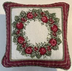 Williamsburg Needlepoint Wreath Plaid Trim Throw Pillow 12X12 Christmas Holiday. Fixed Price $34.99.