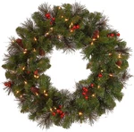 24" Pre-lit Crestwood Spruce Wreath With Lights, Pinecones & Berries. Fixed Price $79.99.