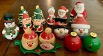 Vtg Christmas Salt & Pepper Shakers Lot Of 7 Plus One Single. Fixed Price $35.00.
