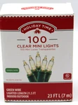 100 Pk Holiday Time Clear Mini String Light Green Wire Indoor Outdoor 23 Ft Long. Fixed Price $8.75.