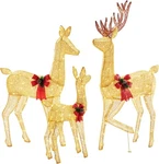 Sweetcrispy Lighted Christmas Deer 5.3' 360 Led Warm Lights 3PC Gold Red Bow. Fixed Price $144.00.