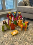 Large Fabric Christmas Nativity Set, 9 Pieces, 15.5 Inch Tall. Fixed Price $115.00.