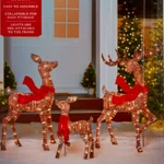 Set Of 3 Up Rattan Look Deer Family W/ 210 Christmas Lights, Outdoor Decor. Fixed Price $189.89.
