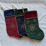 Velvet Christmas Stockings Beaded Snowflake Jewel Holiday Decor Set Of 3. Fixed Price $44.20.