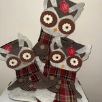 Holiday Stocking Owl Brown Red Felt Plaid Scarf Design Lot Of 3. Fixed Price $29.99.