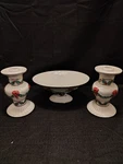 International Silver Company Ceramic Gold Rim 3 Pc Christmas Set Candle Holder 8. Fixed Price $7.60.