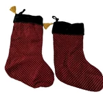 2 Red & Green Velvety Christmas Stocking Gold Tassel Holiday Decor Country. Fixed Price $14.99.