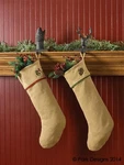 Burlap Christmas Stocking Embroidered Berries 21" X 7" Park Designs 850-51B. Fixed Price $23.00.